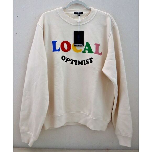 Madhappy 4U032 Unisex Sz L Ivory Local Optimist Colorful Crewneck Pullover - Picture 6 of 6